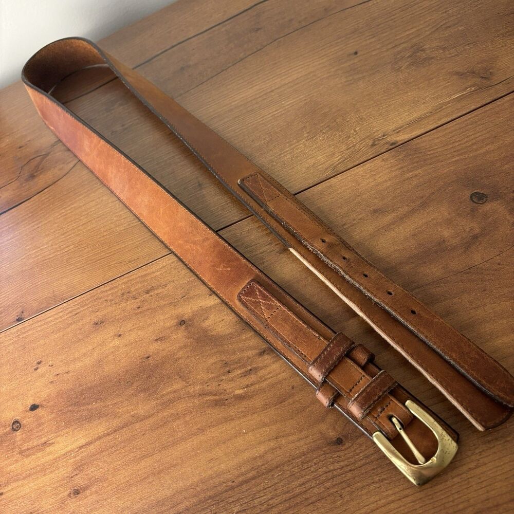 VTG CABELA'S Leather Ranger Belt Sz 38 Leather Smooth Brown Brass Buckle Classic - Picture 4 of 8